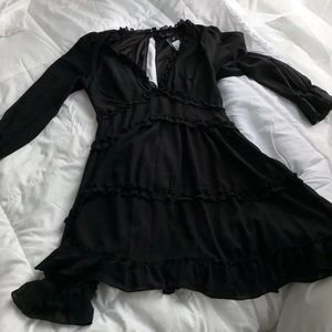 Chiffon Ruffle Mini Dress with V-Neckline